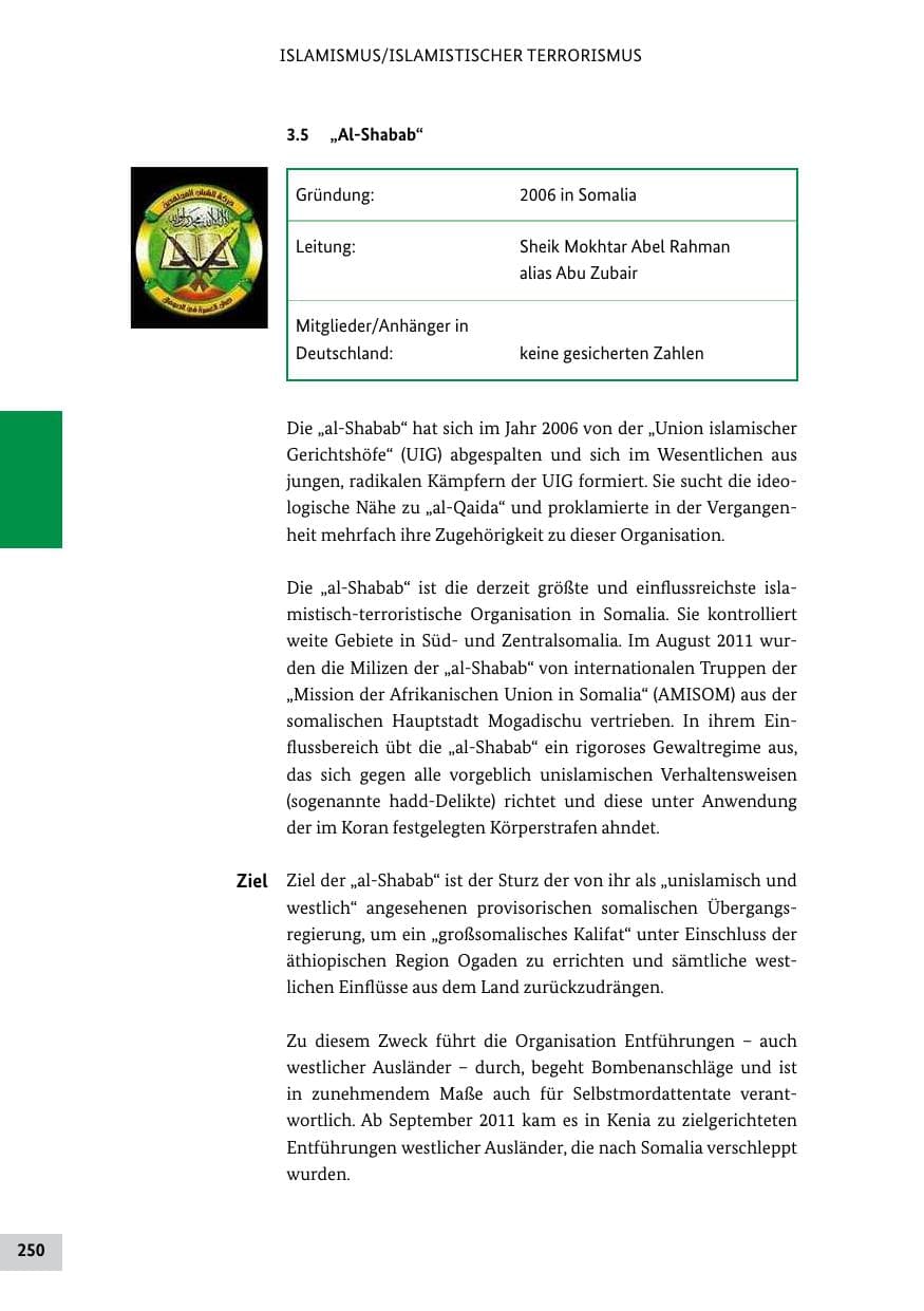 Seite 249 des Verfassungsschutzbericht 2011 Bund