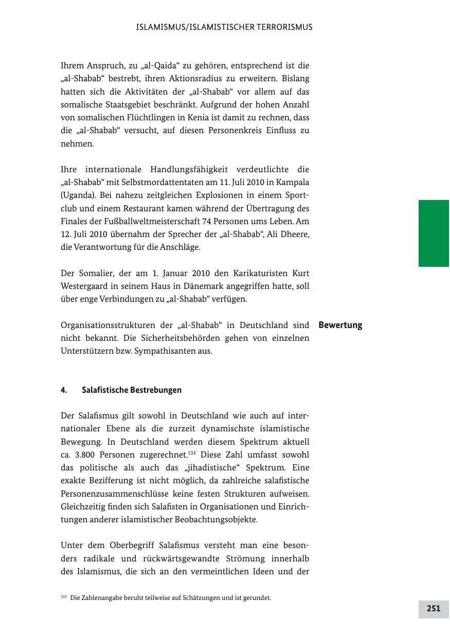 Seite 250 des Verfassungsschutzbericht 2011 Bund
