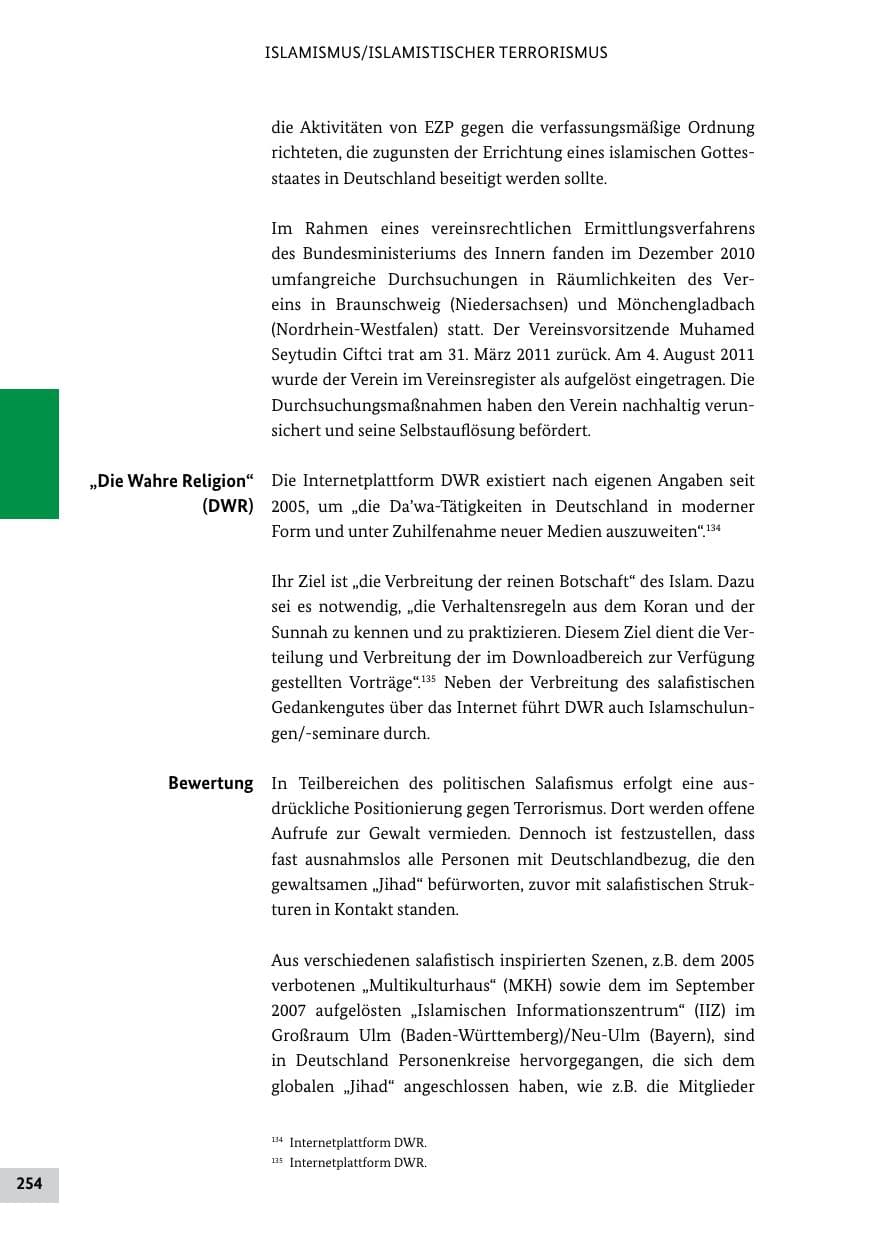Seite 253 des Verfassungsschutzbericht 2011 Bund
