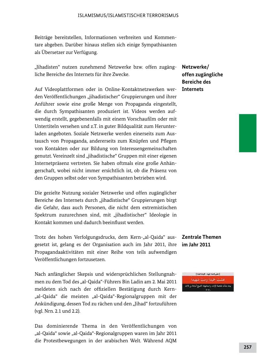 Seite 256 des Verfassungsschutzbericht 2011 Bund