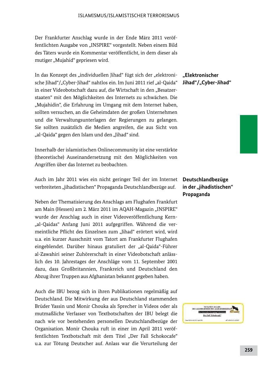 Seite 258 des Verfassungsschutzbericht 2011 Bund