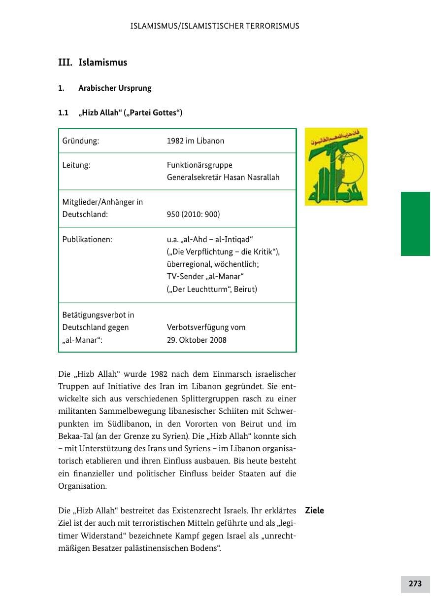 Seite 272 des Verfassungsschutzbericht 2011 Bund
