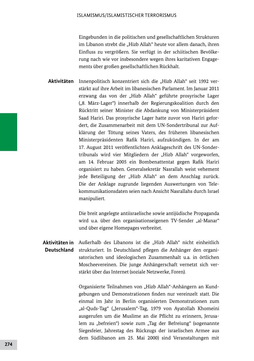 Seite 273 des Verfassungsschutzbericht 2011 Bund