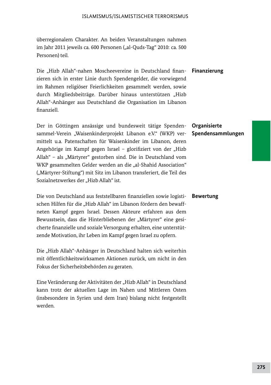 Seite 274 des Verfassungsschutzbericht 2011 Bund