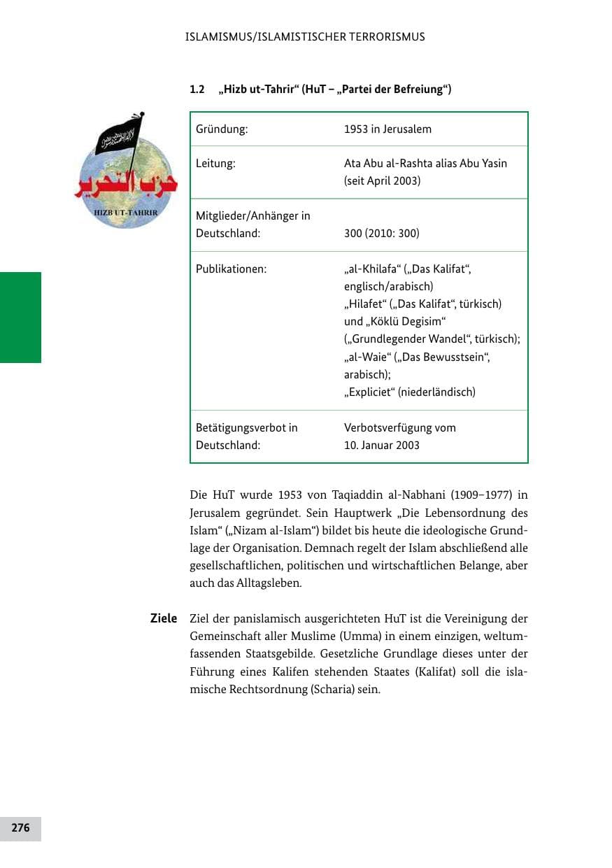Seite 275 des Verfassungsschutzbericht 2011 Bund