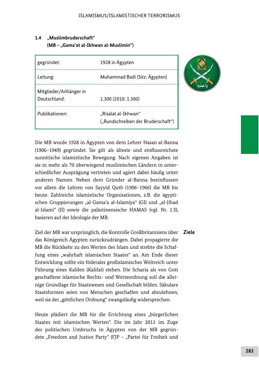 Seite 282 des Verfassungsschutzbericht 2011 Bund
