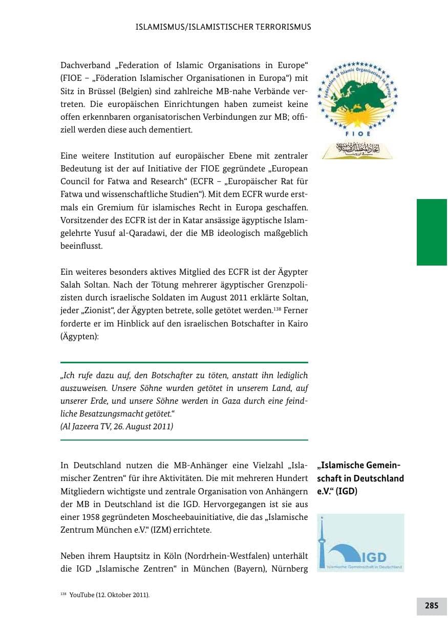 Seite 284 des Verfassungsschutzbericht 2011 Bund