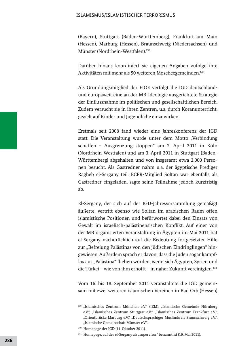 Seite 285 des Verfassungsschutzbericht 2011 Bund