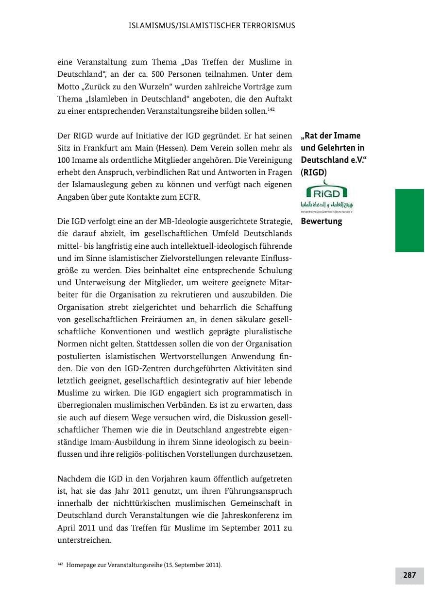 Seite 286 des Verfassungsschutzbericht 2011 Bund