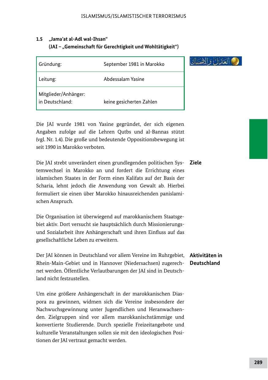 Seite 288 des Verfassungsschutzbericht 2011 Bund