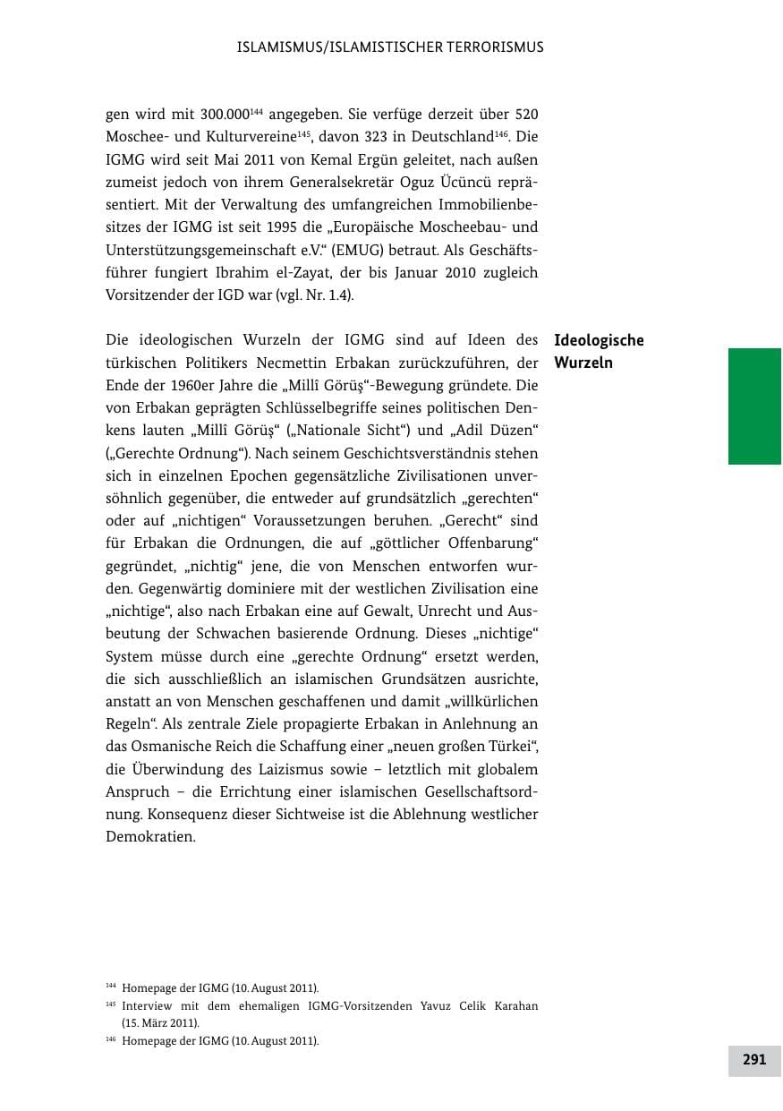 Seite 290 des Verfassungsschutzbericht 2011 Bund