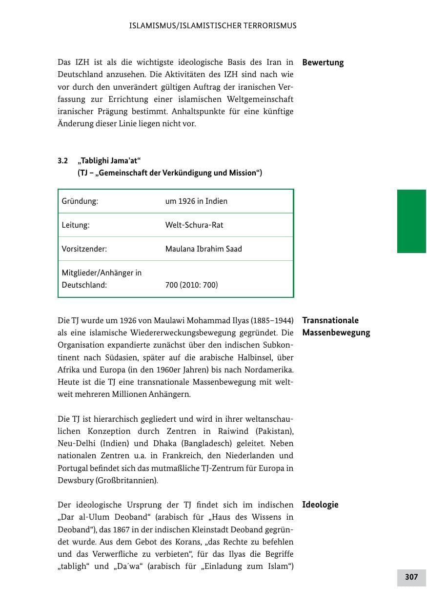 Seite 306 des Verfassungsschutzbericht 2011 Bund