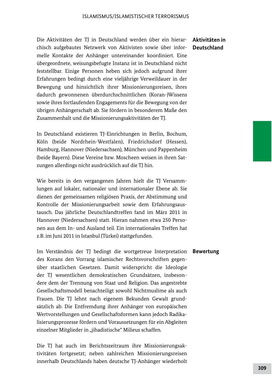 Seite 308 des Verfassungsschutzbericht 2011 Bund