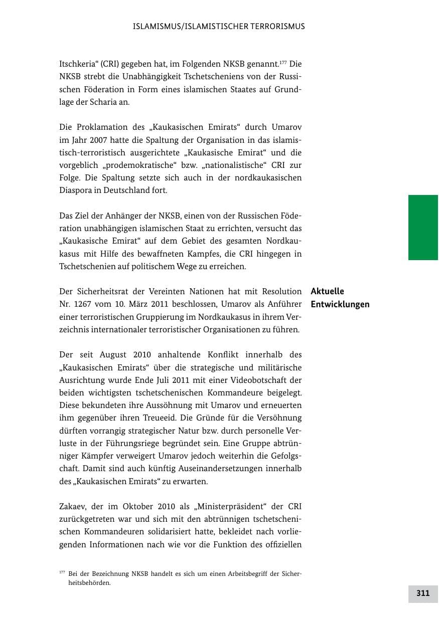 Seite 310 des Verfassungsschutzbericht 2011 Bund