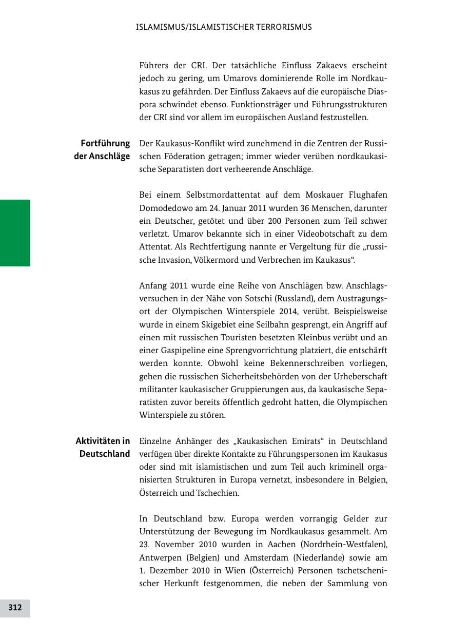 Seite 311 des Verfassungsschutzbericht 2011 Bund
