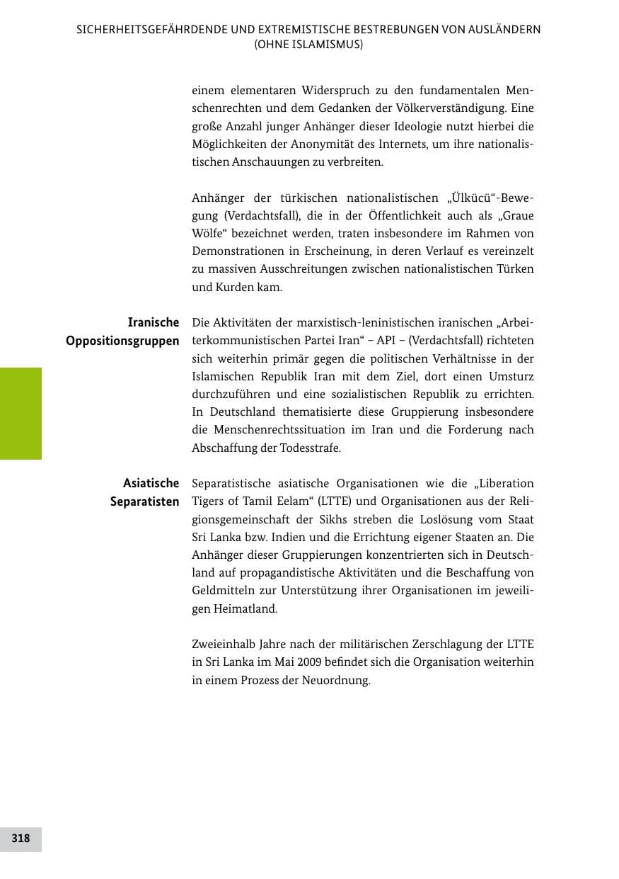 Seite 317 des Verfassungsschutzbericht 2011 Bund