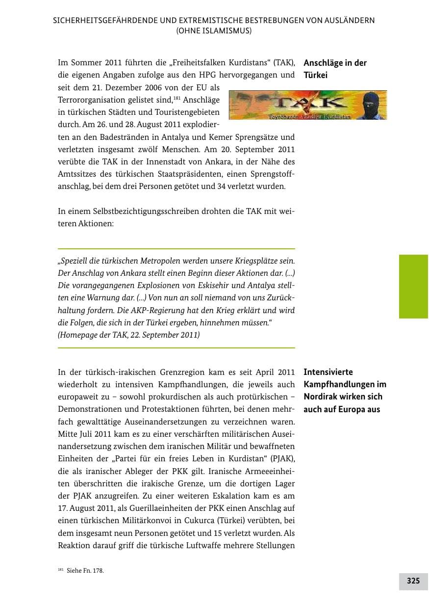 Seite 324 des Verfassungsschutzbericht 2011 Bund