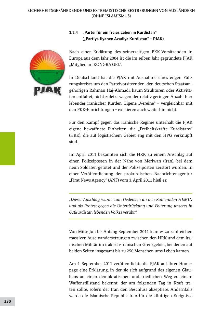 Seite 329 des Verfassungsschutzbericht 2011 Bund