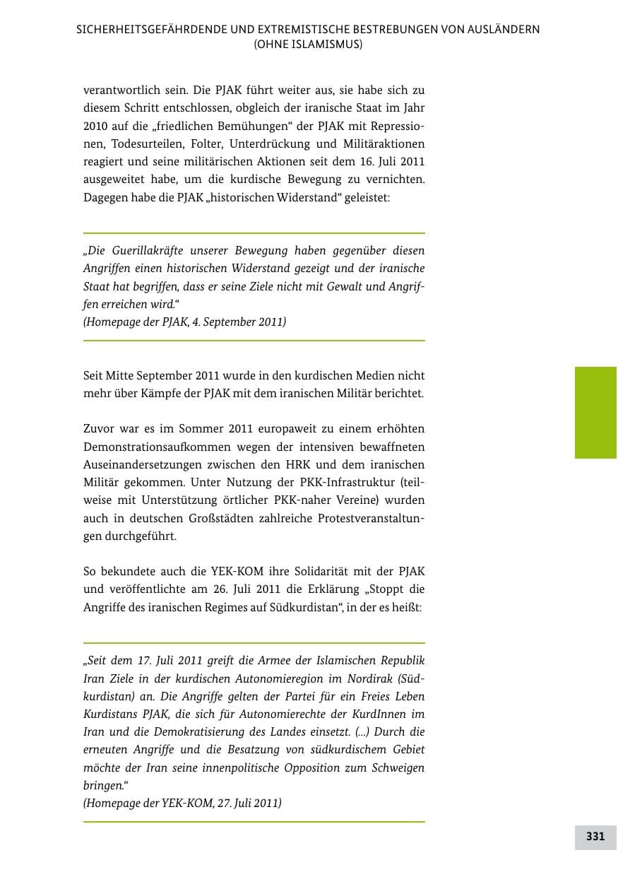 Seite 330 des Verfassungsschutzbericht 2011 Bund