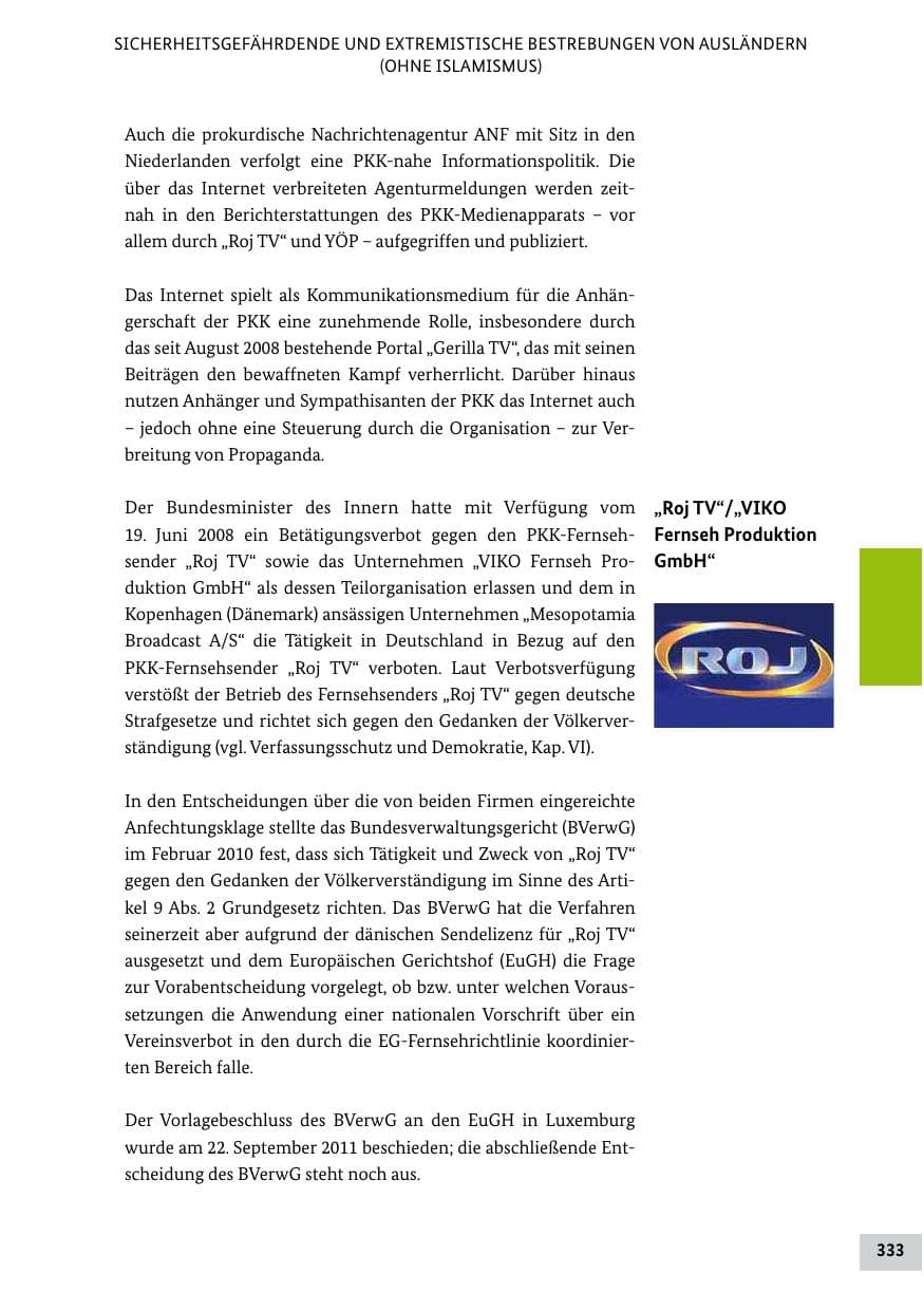 Seite 332 des Verfassungsschutzbericht 2011 Bund