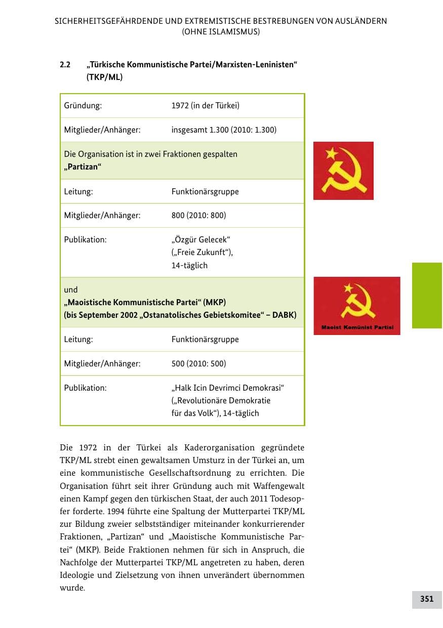 Seite 350 des Verfassungsschutzbericht 2011 Bund