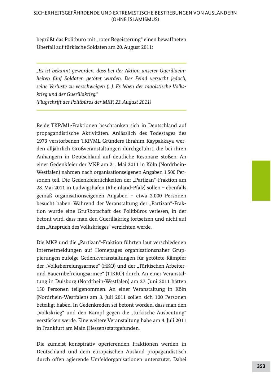 Seite 352 des Verfassungsschutzbericht 2011 Bund