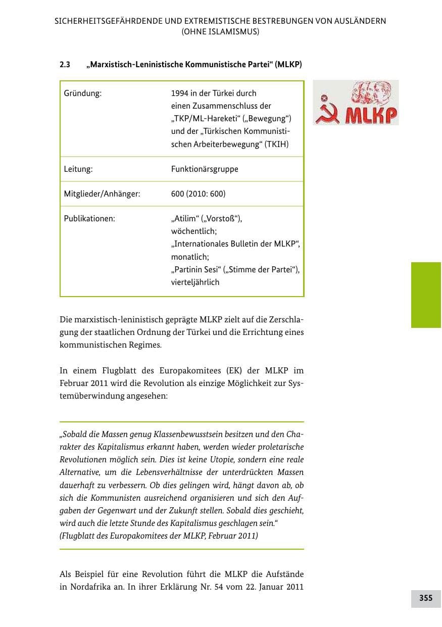 Seite 354 des Verfassungsschutzbericht 2011 Bund