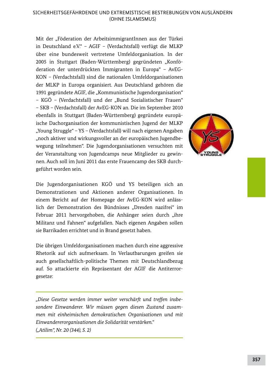Seite 356 des Verfassungsschutzbericht 2011 Bund