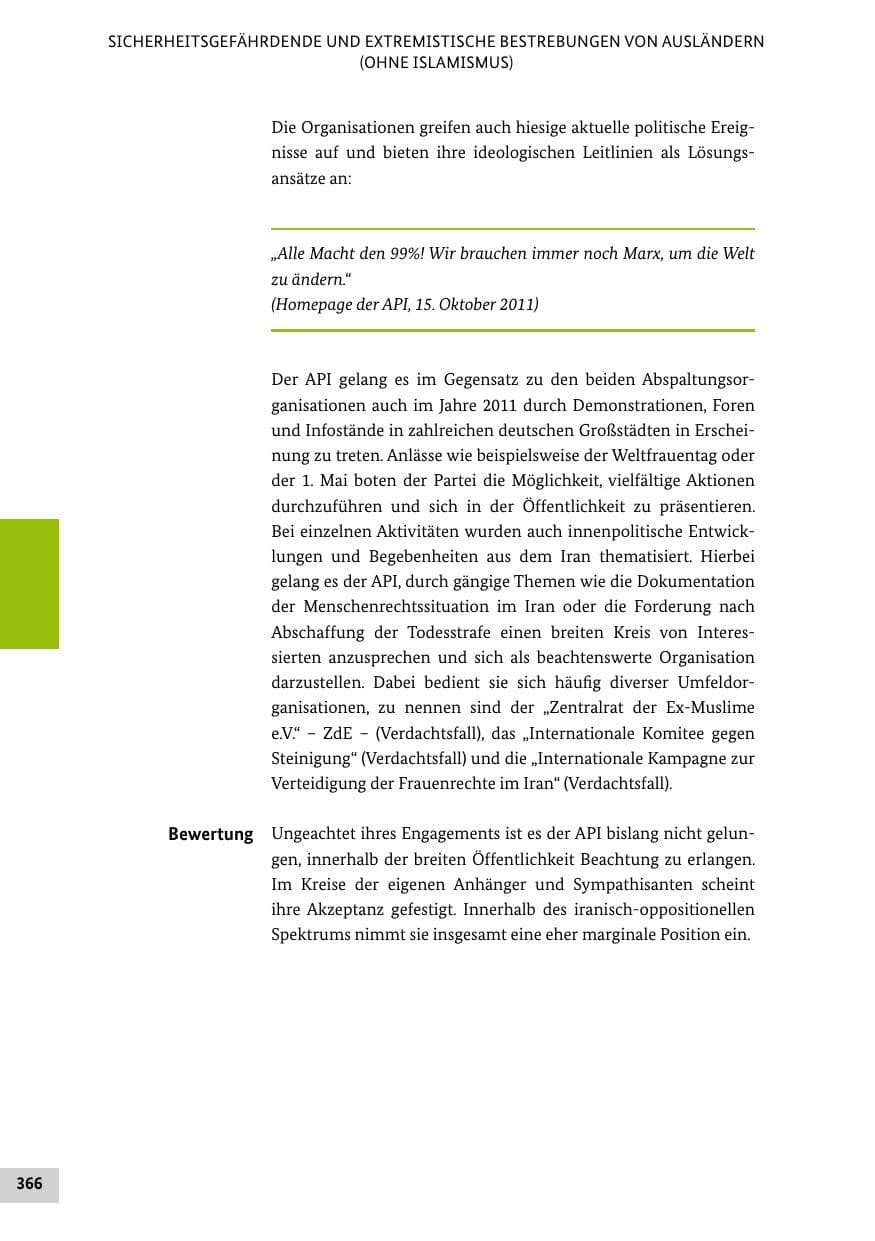 Seite 365 des Verfassungsschutzbericht 2011 Bund