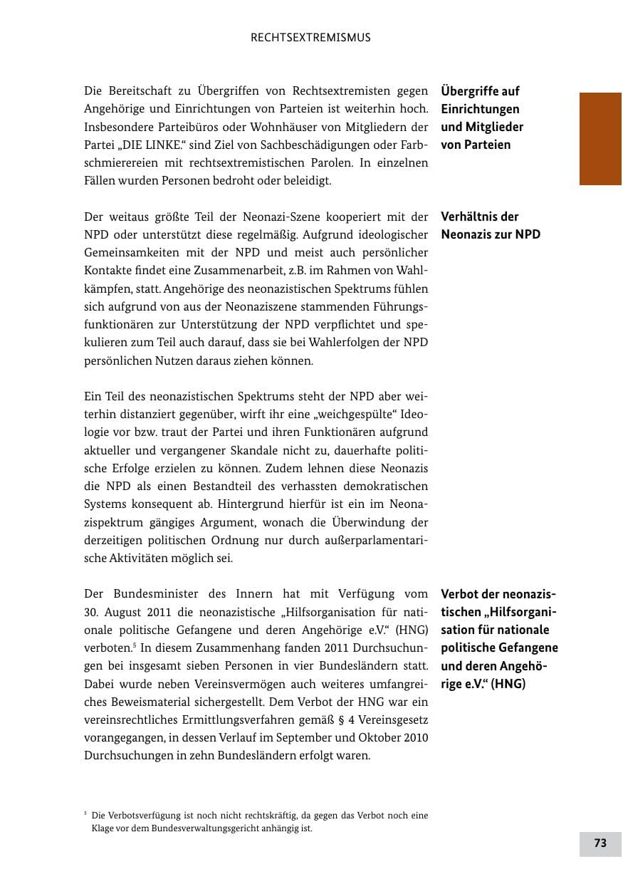 Seite 72 des Verfassungsschutzbericht 2011 Bund