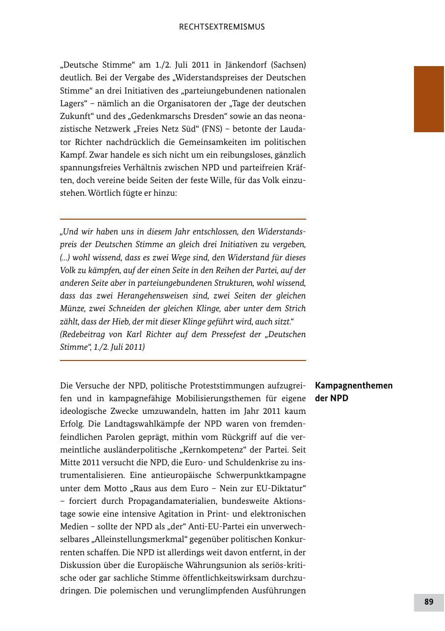 Seite 88 des Verfassungsschutzbericht 2011 Bund
