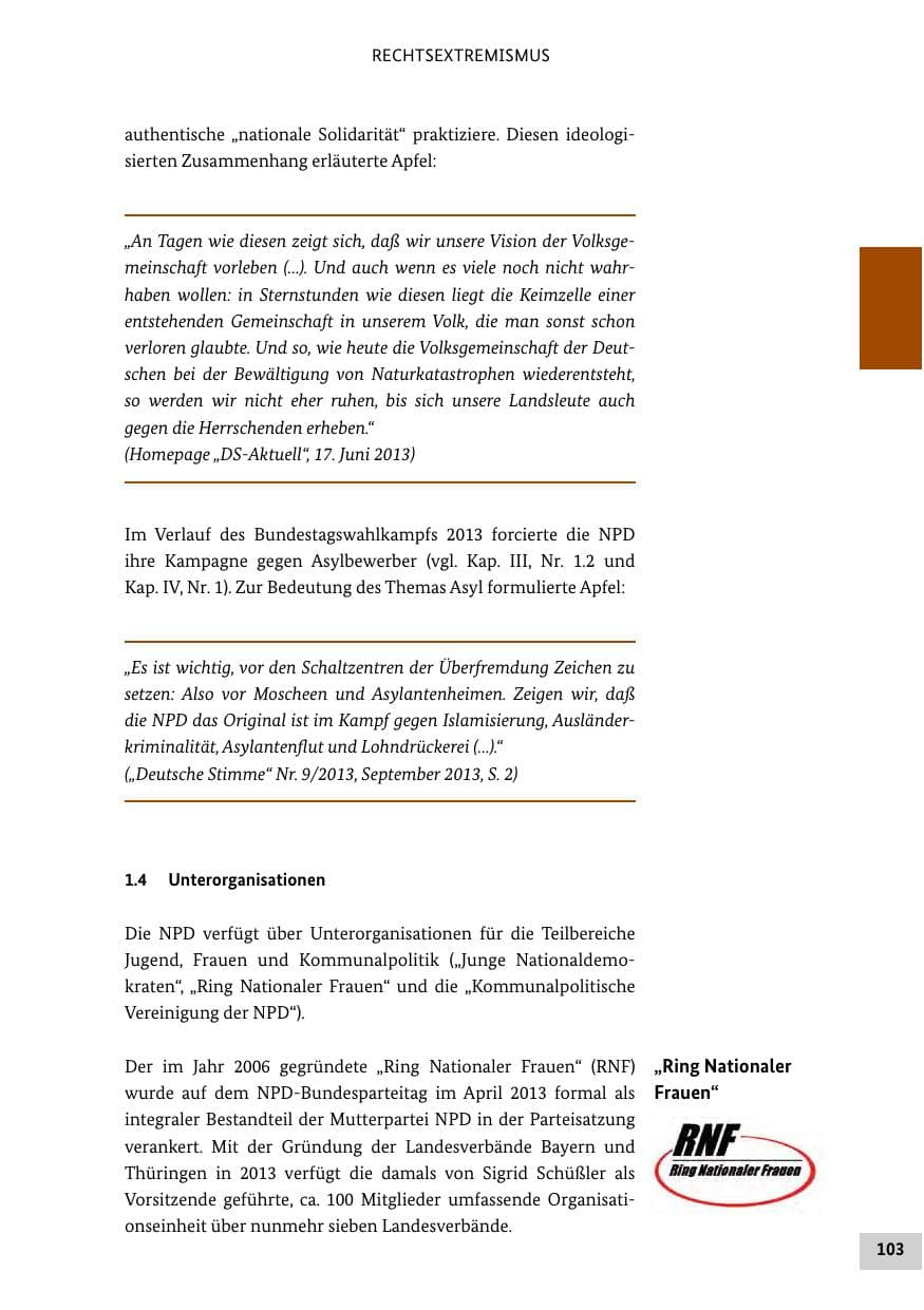 Seite 102 des Verfassungsschutzbericht 2013 Bund