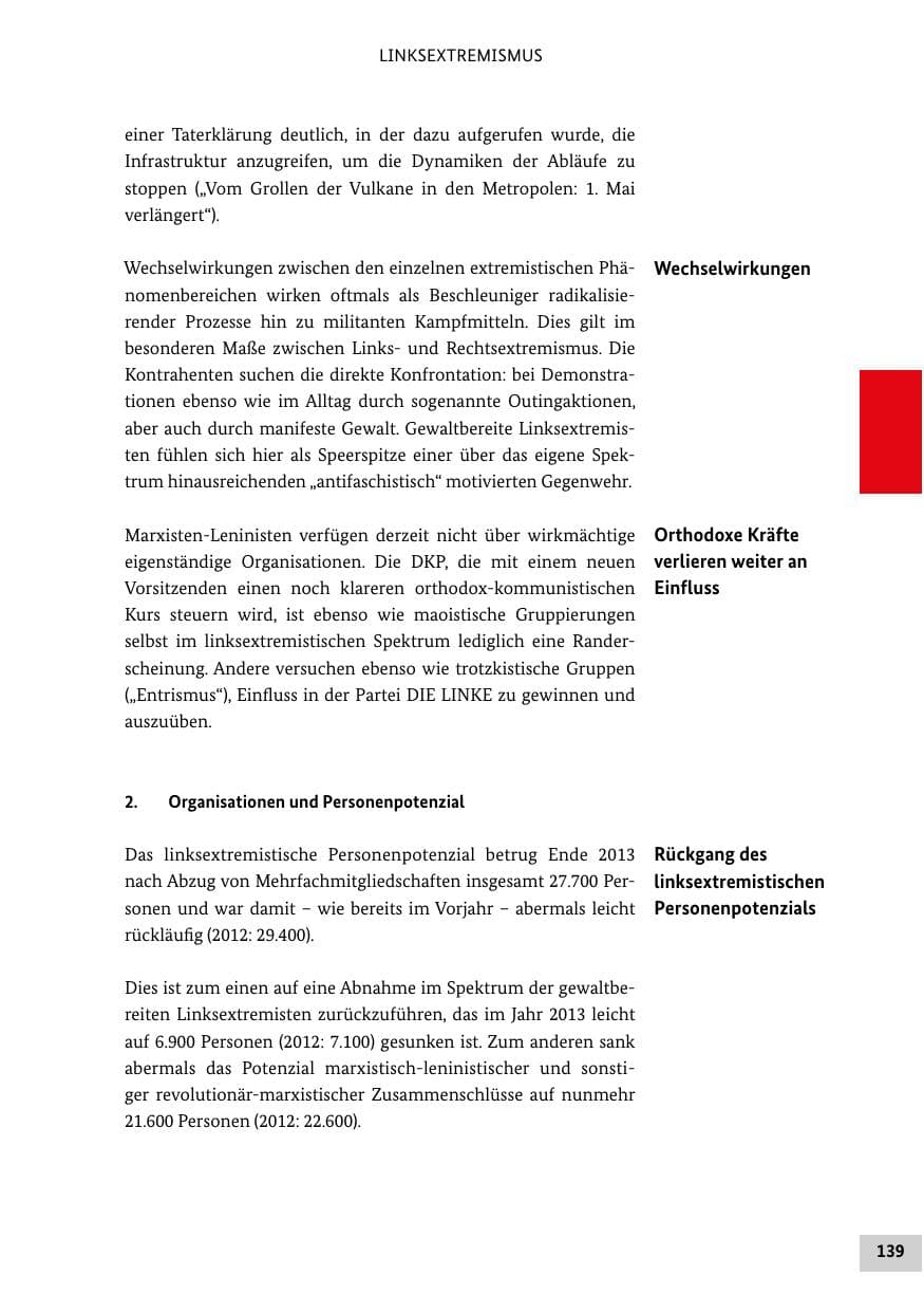 Seite 138 des Verfassungsschutzbericht 2013 Bund