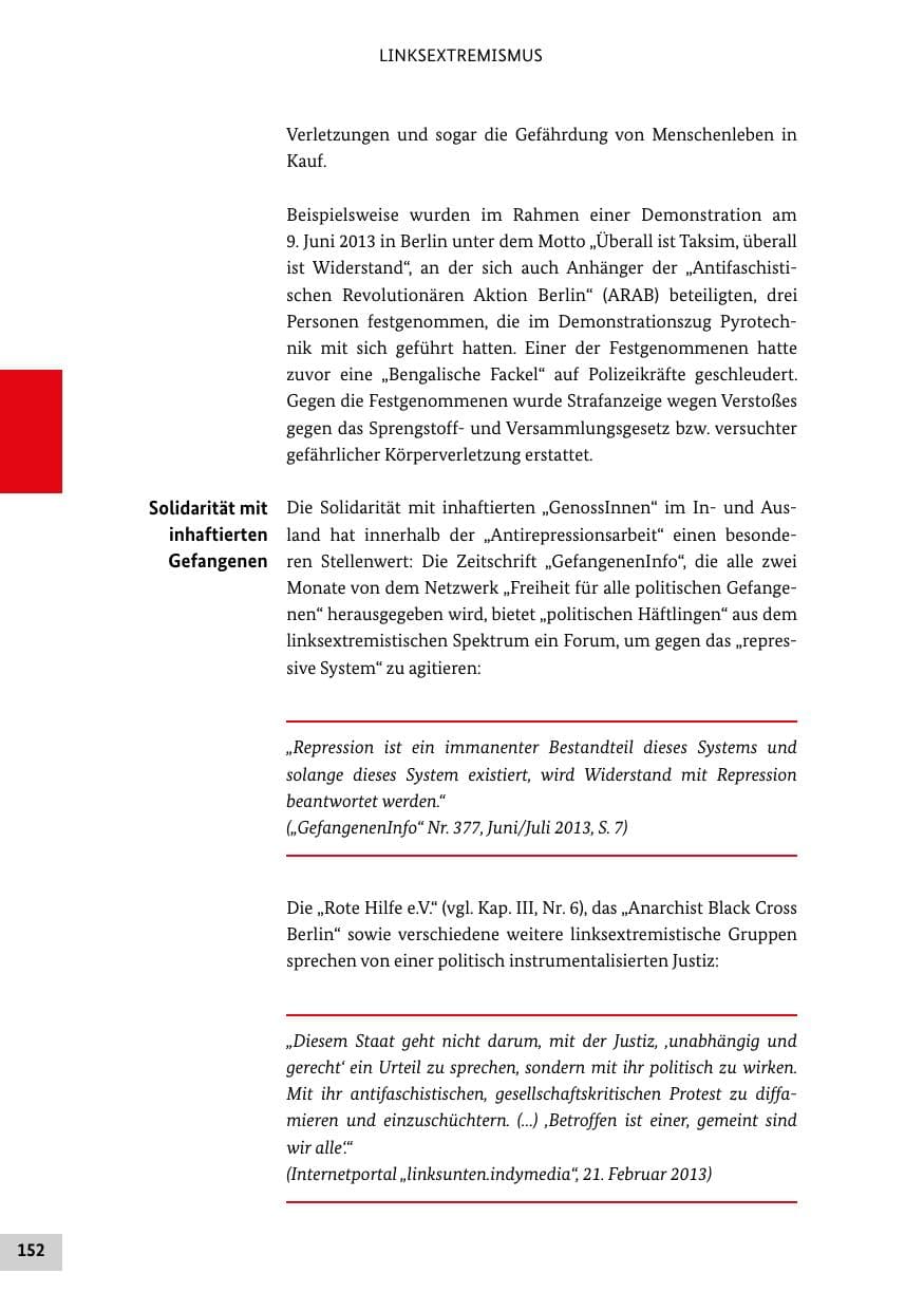 Seite 151 des Verfassungsschutzbericht 2013 Bund