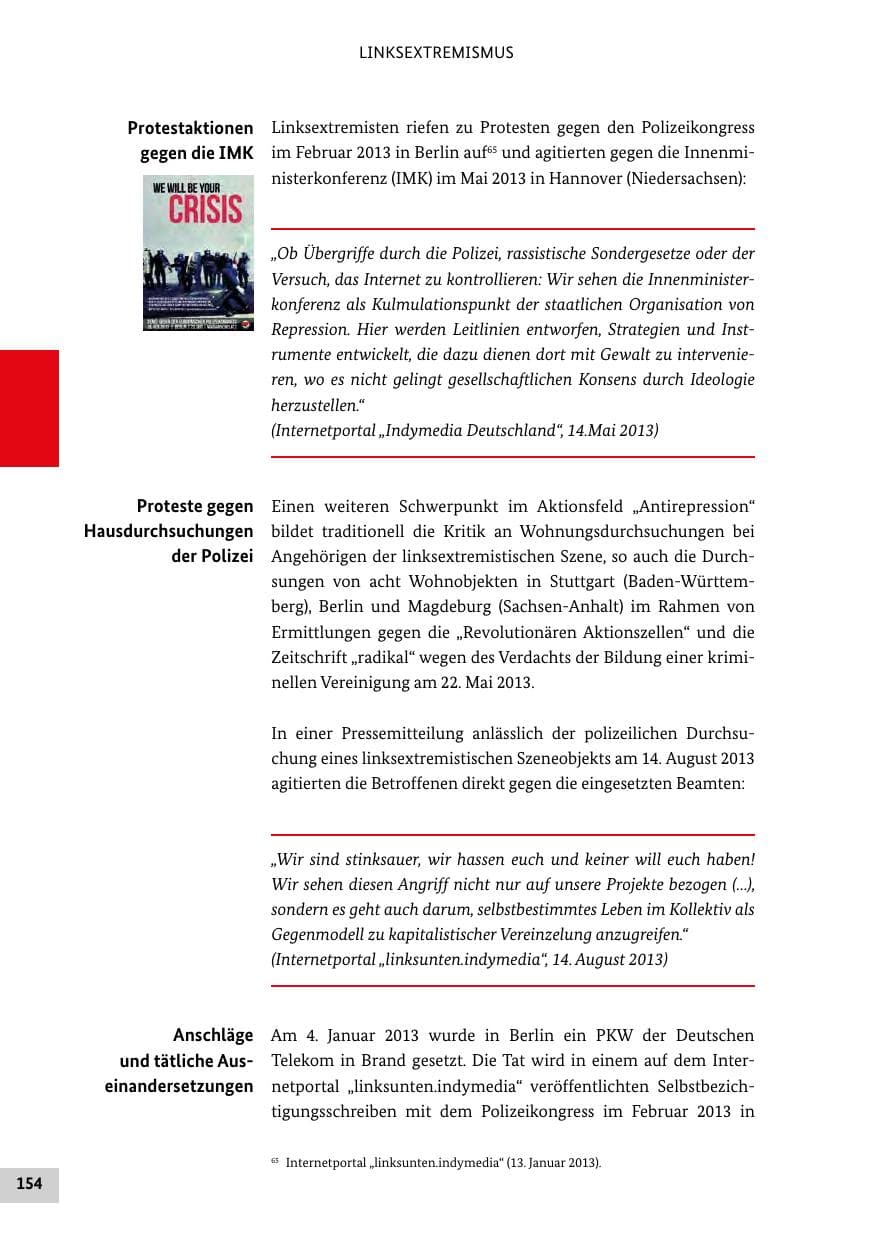 Seite 153 des Verfassungsschutzbericht 2013 Bund