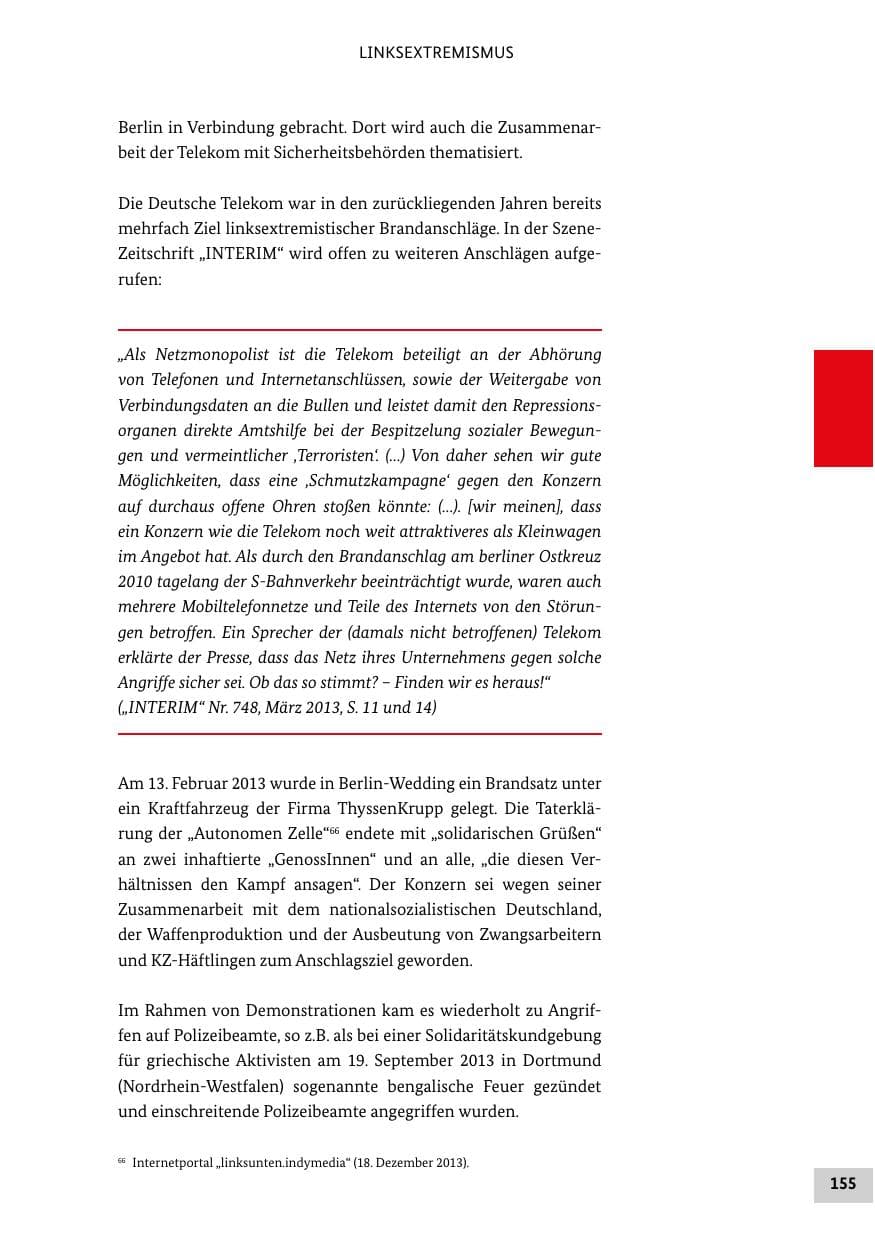 Seite 154 des Verfassungsschutzbericht 2013 Bund
