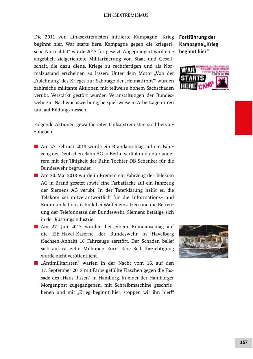 Seite 156 des Verfassungsschutzbericht 2013 Bund