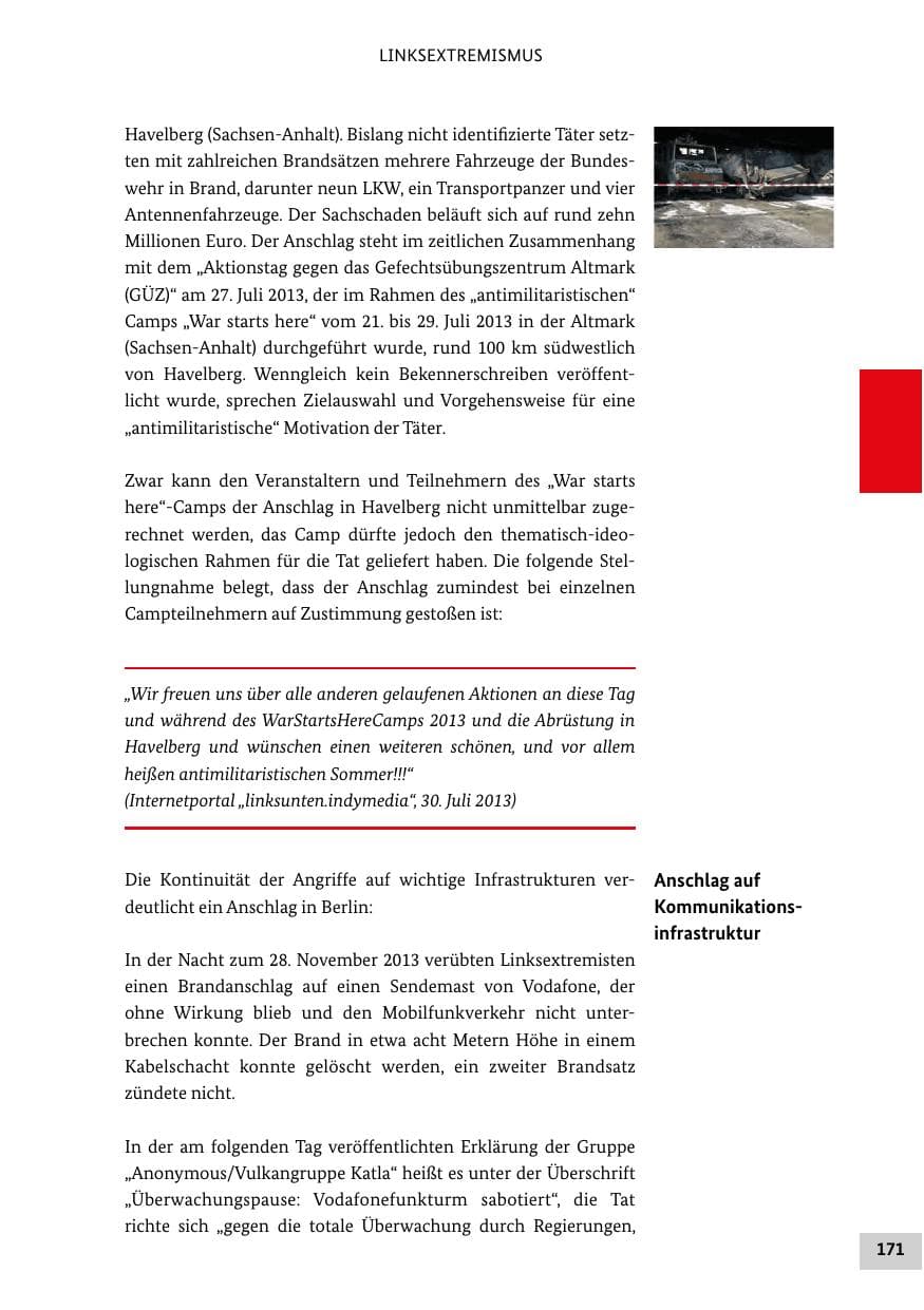 Seite 170 des Verfassungsschutzbericht 2013 Bund