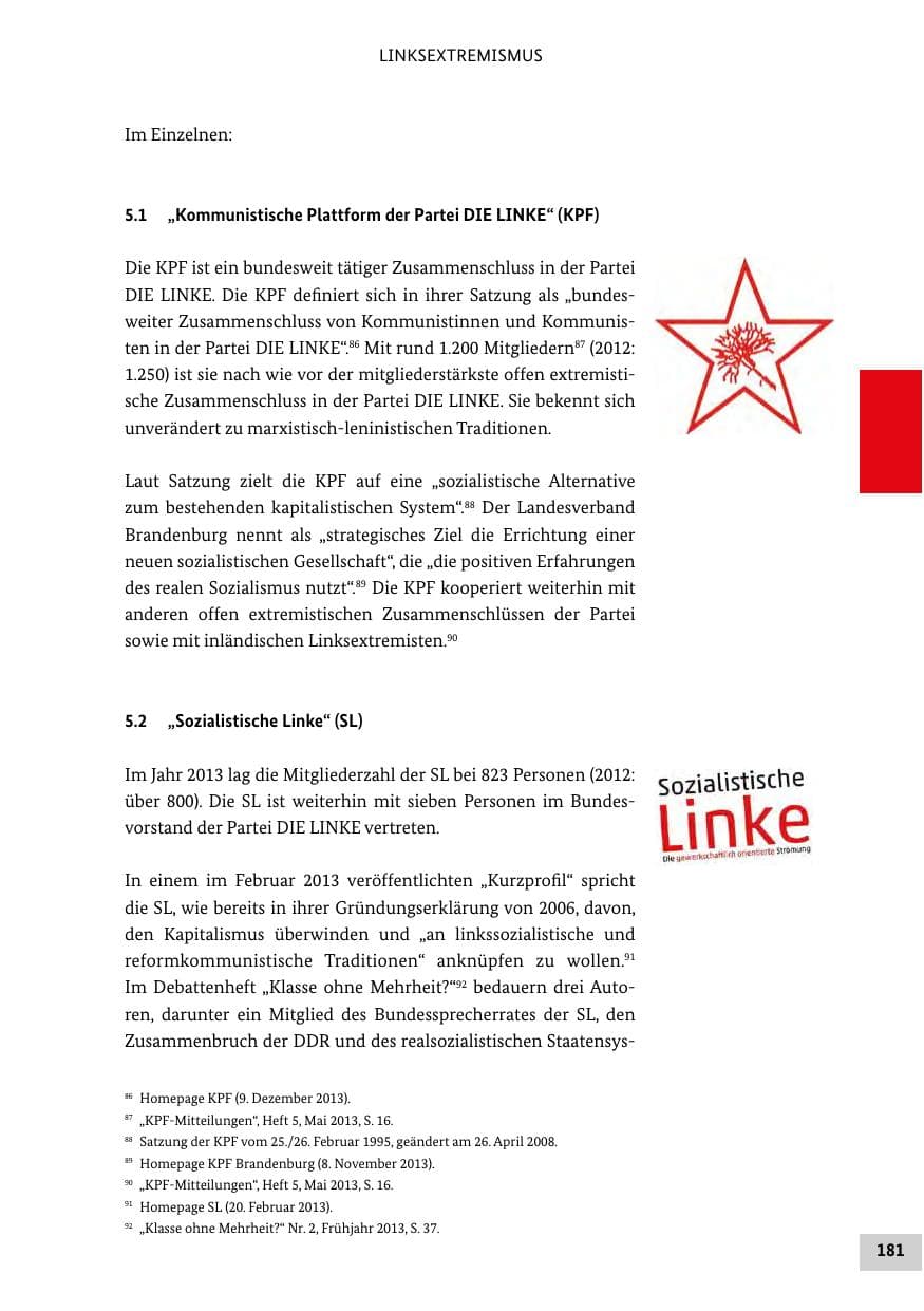 Seite 180 des Verfassungsschutzbericht 2013 Bund