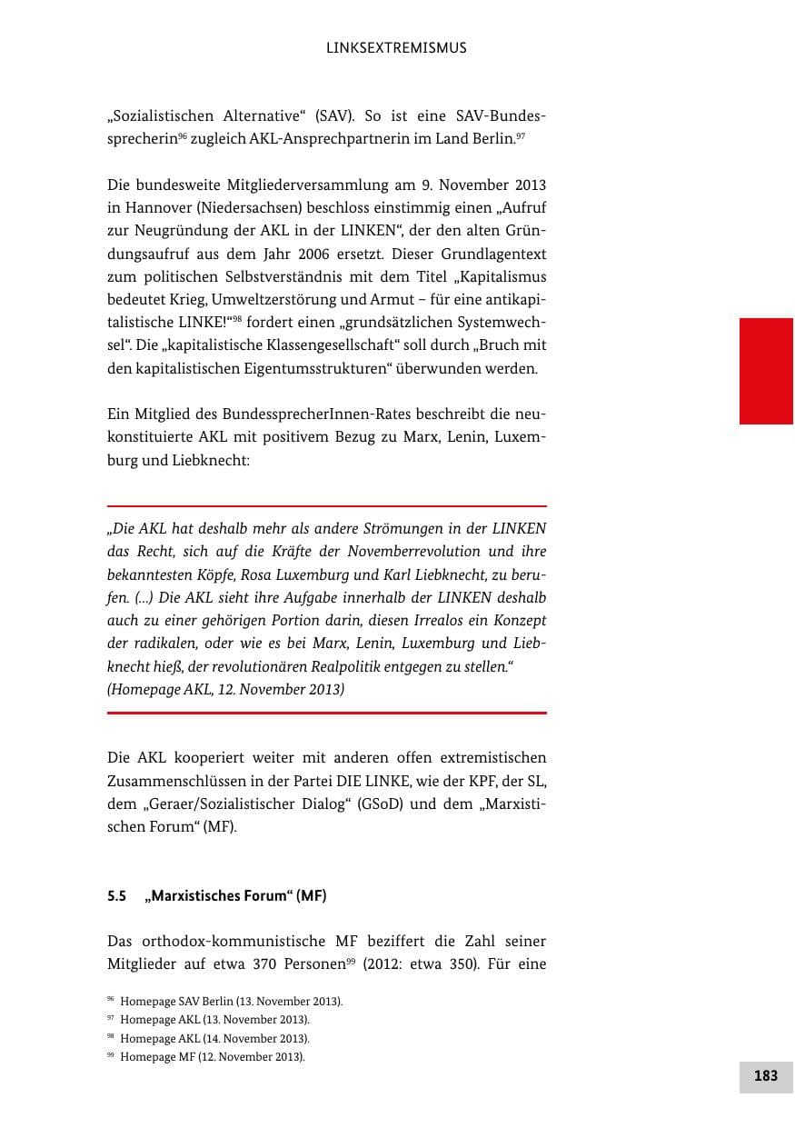 Seite 182 des Verfassungsschutzbericht 2013 Bund