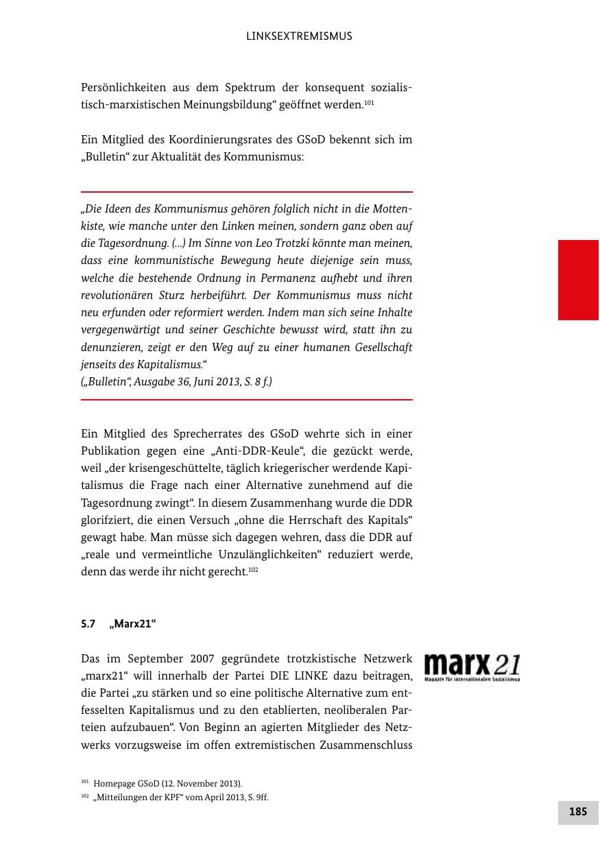 Seite 184 des Verfassungsschutzbericht 2013 Bund