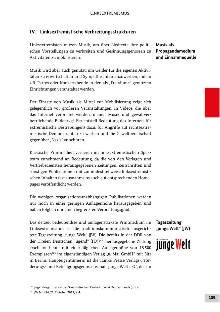 Seite 188 des Verfassungsschutzbericht 2013 Bund