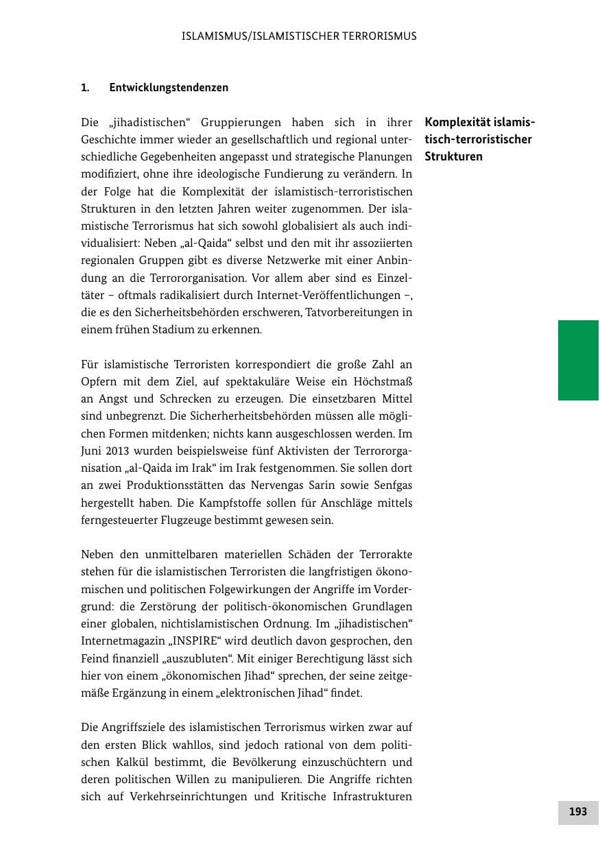 Seite 192 des Verfassungsschutzbericht 2013 Bund