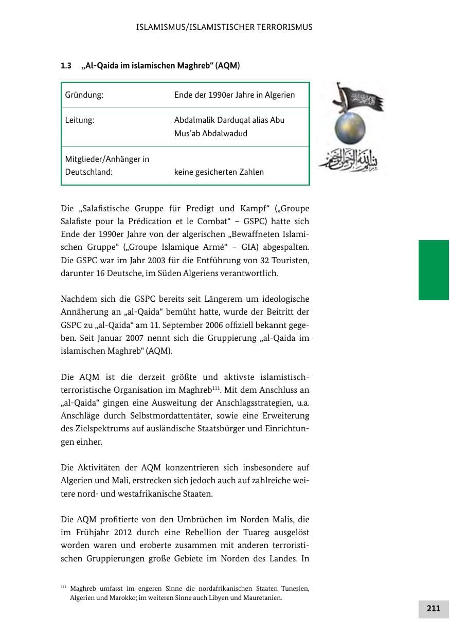 Seite 210 des Verfassungsschutzbericht 2013 Bund