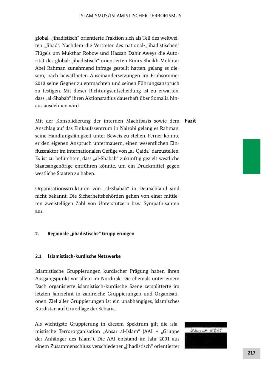 Seite 216 des Verfassungsschutzbericht 2013 Bund