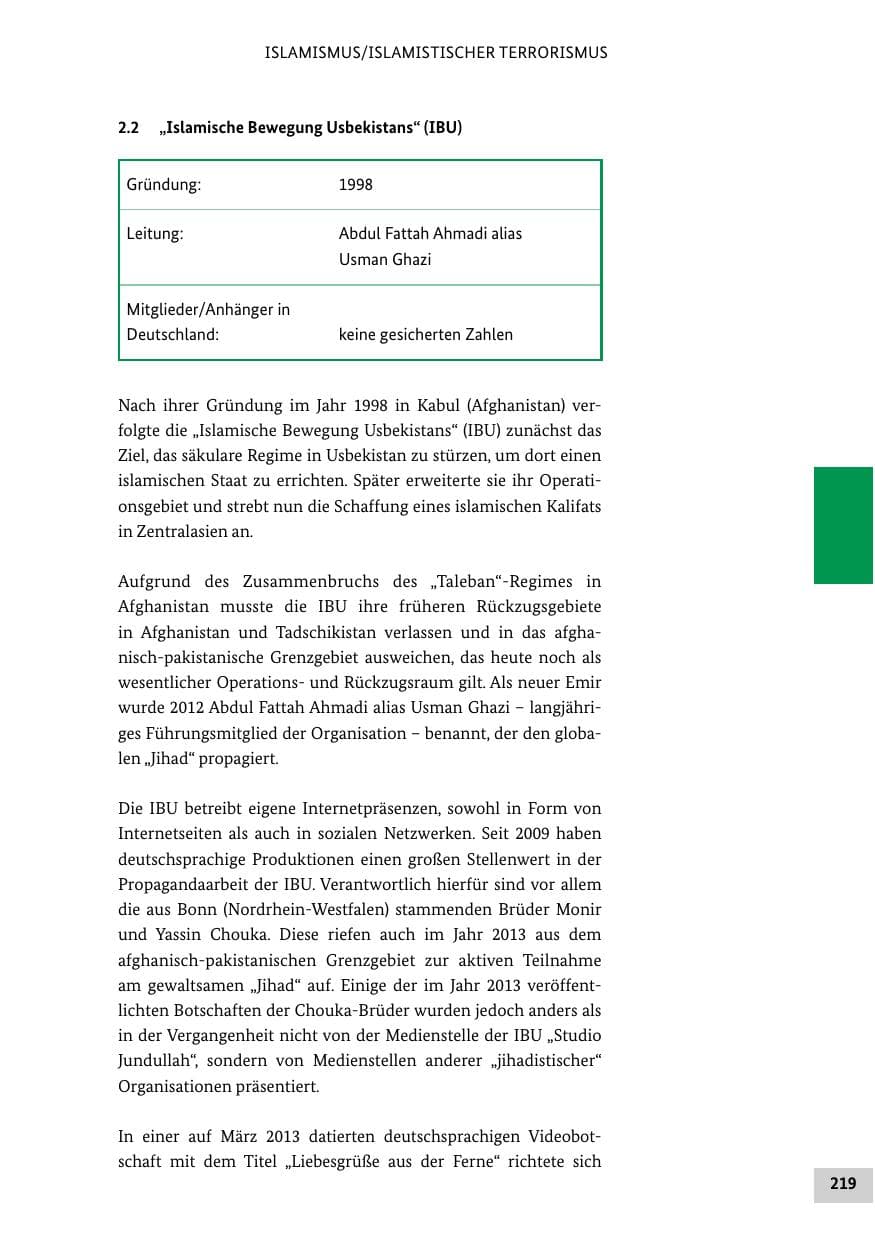 Seite 218 des Verfassungsschutzbericht 2013 Bund