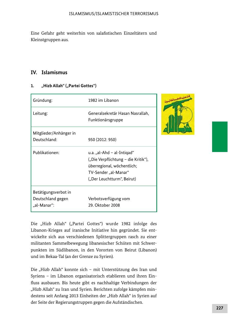Seite 226 des Verfassungsschutzbericht 2013 Bund