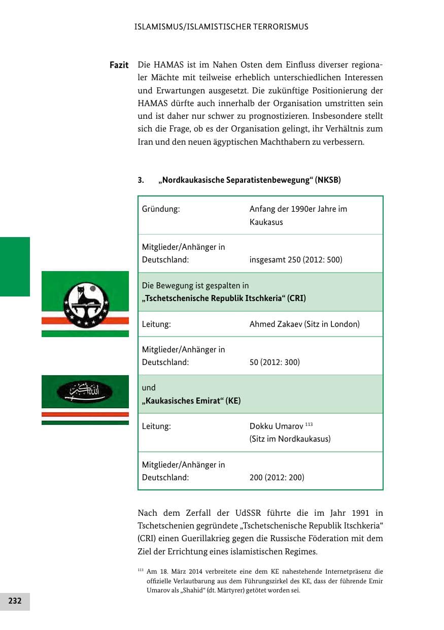 Seite 231 des Verfassungsschutzbericht 2013 Bund