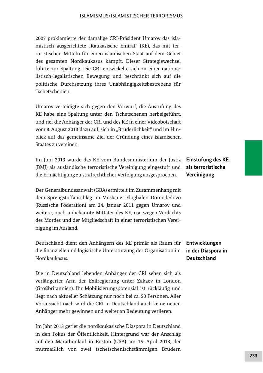 Seite 232 des Verfassungsschutzbericht 2013 Bund