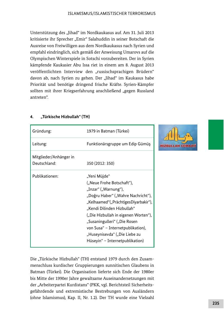 Seite 234 des Verfassungsschutzbericht 2013 Bund